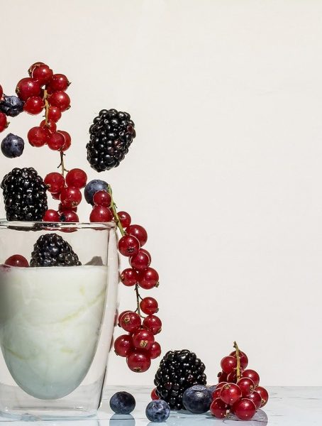 yogurt, fruits, blackberries